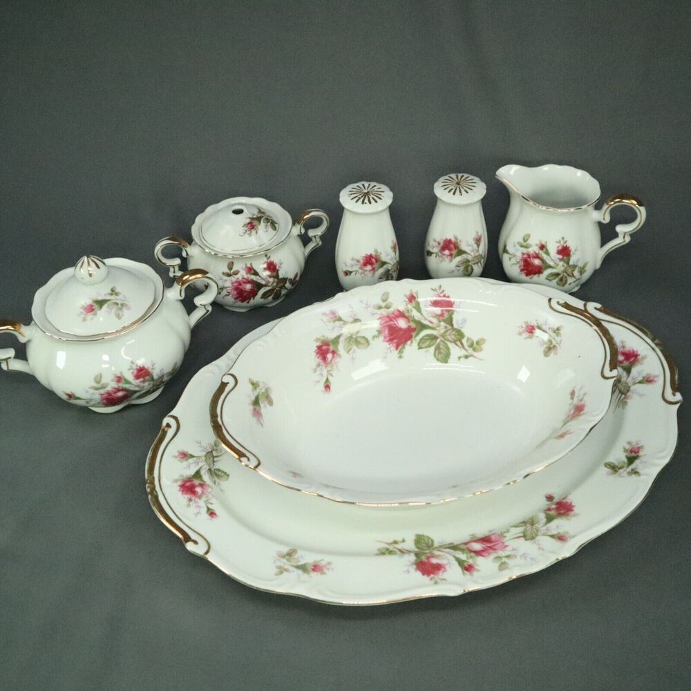 9 Pieces Serving Set Ucagco China Set Platter, Bowl S/P Shakers, Creamer, Sugar